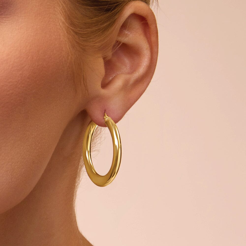 9ct Yellow Gold Silver Infused Bold Knife Edge Round Hoop Earrings Earrings Bevilles 