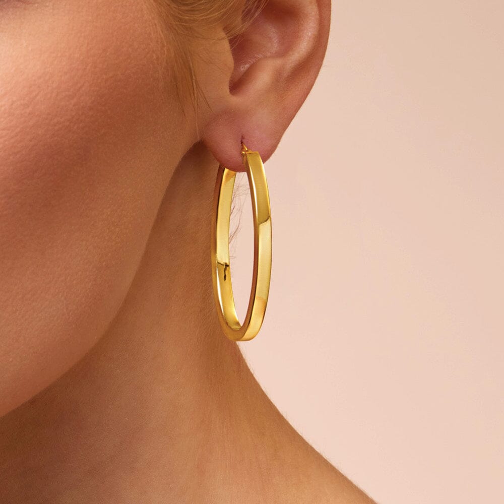 9ct Yellow Gold Silver Infused Flat Tube Oval Hoop Earrings Earrings Bevilles 
