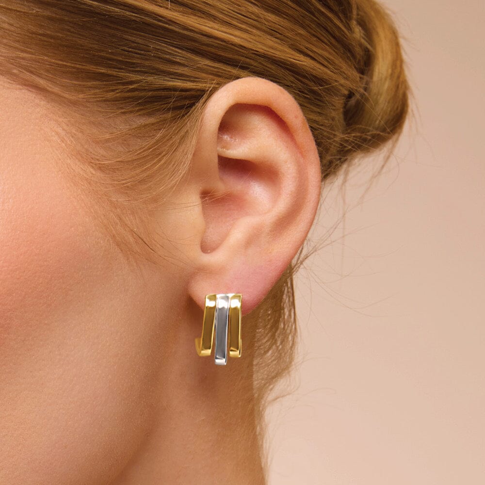 9ct Yellow Gold Silver Infused Two Tone Caged Stud Earrings Earrings Bevilles Jewellers 