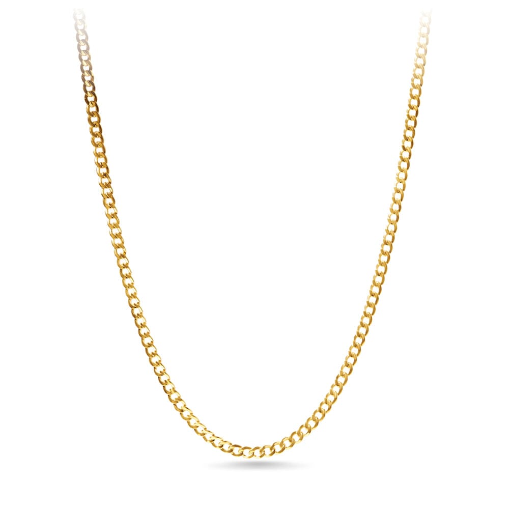 9ct Yellow Gold Silver Infused Flat Curb Necklace 75cm Necklaces Bevilles 