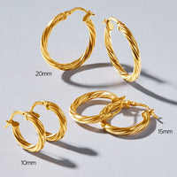 9ct Yellow Gold Silver Infused Twist Hoop Earrings 15mm Earrings Bevilles 