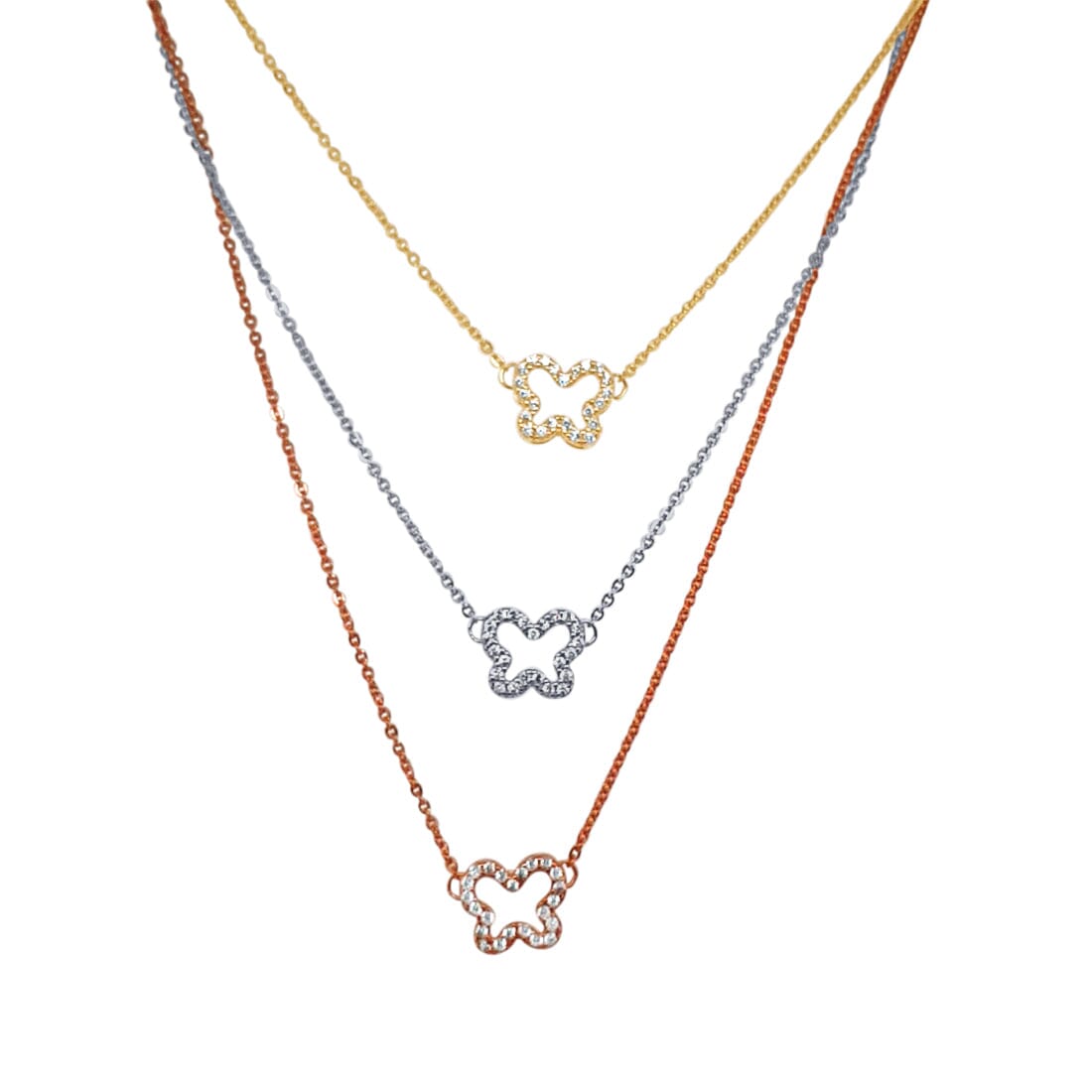 45cm 9kt Yellow Gold Silver Infused Layered Necklace with Cubic