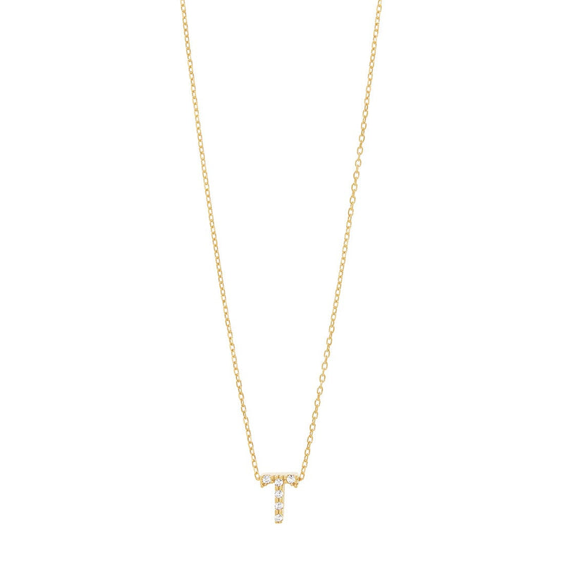9ct Yellow Gold Silver Infused Cubic Zirconia Initial Necklace Necklaces Bevilles T 