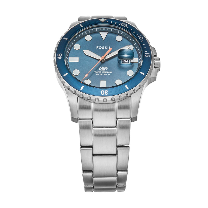 Fossil Fossil Blue Dive Three-Hand Date Stainless Steel Watch FS6050 Watches Fossil 