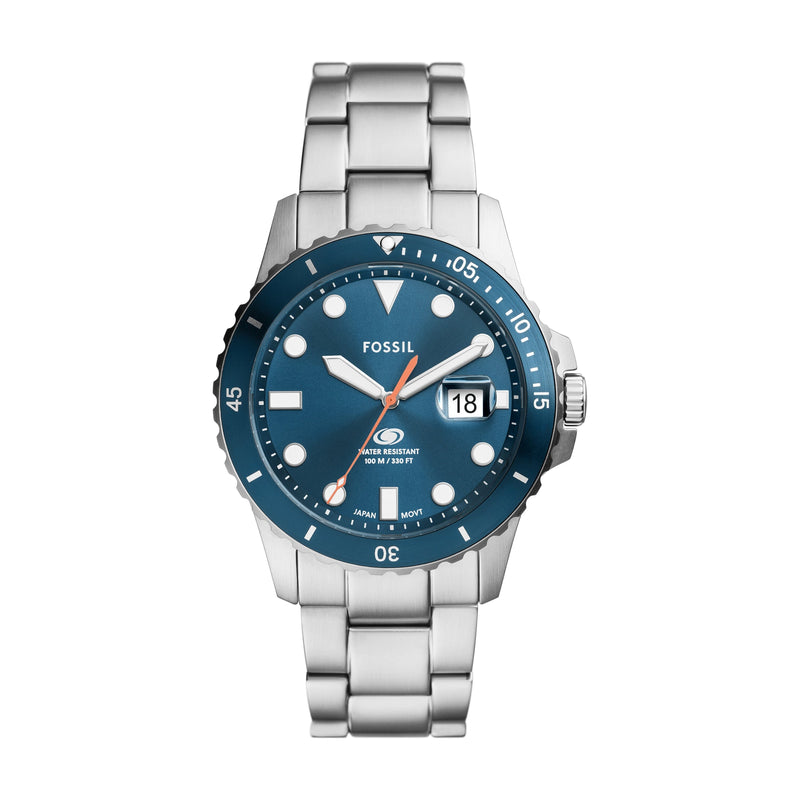 Fossil Fossil Blue Dive Three-Hand Date Stainless Steel Watch FS6050 Watches Fossil 