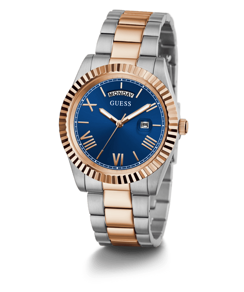 Guess Connoisseur Brushed And Polished Two Tone Case Blue Day Date Dial And Brushed And Polished Two Tone Bracelet GW0265G12 Watches Guess 