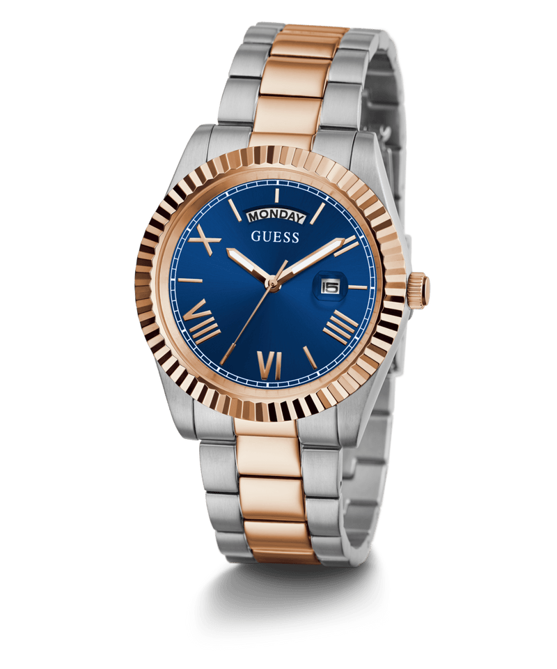 Guess Connoisseur Brushed And Polished Two Tone Case Blue Day Date Dial And Brushed And Polished Two Tone Bracelet GW0265G12 Watches Guess 