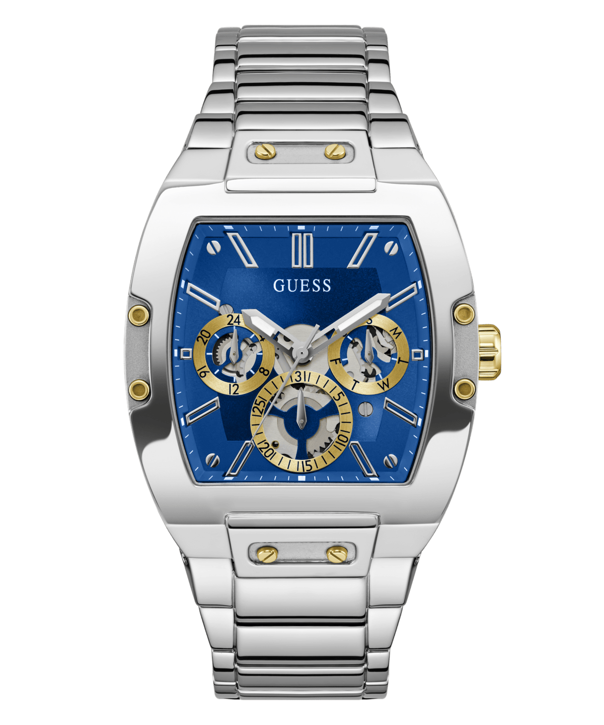 Guess Phoenix Polished Silver Tone Case Sunray Blue Cut Thru Multifunction Dial And Polished Silver Tone Bracelet GW0456G5 Watches Guess 