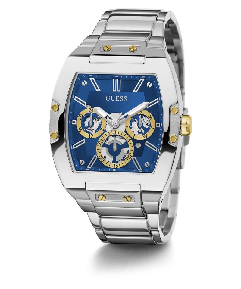 Guess Phoenix Polished Silver Tone Case Sunray Blue Cut Thru Multifunction Dial And Polished Silver Tone Bracelet GW0456G5 Watches Guess 