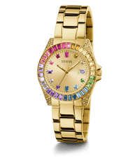 Guess Opaline Polished Gold Tone Case With Baguette Crystals Sunray Champagne Date Dial And Polished Gold Tone Bracelet GW0475L3 Watches Guess 