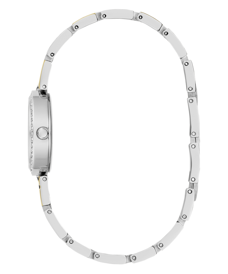 Guess Lady G Polished Silver Tone Case With Crystals Sunray Silver Dial And Polished Silver And Gold Tone Logo Bracelet With Adjustable G Links GW0656L1 Watches Guess 