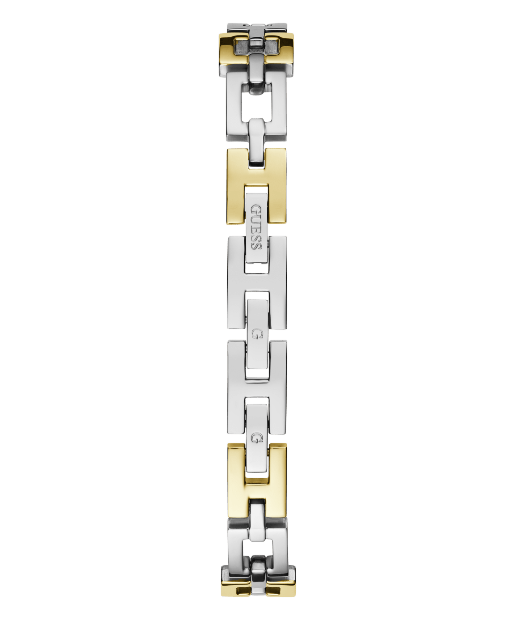 Guess Lady G Polished Silver Tone Case With Crystals Sunray Silver Dial And Polished Silver And Gold Tone Logo Bracelet With Adjustable G Links GW0656L1 Watches Guess 