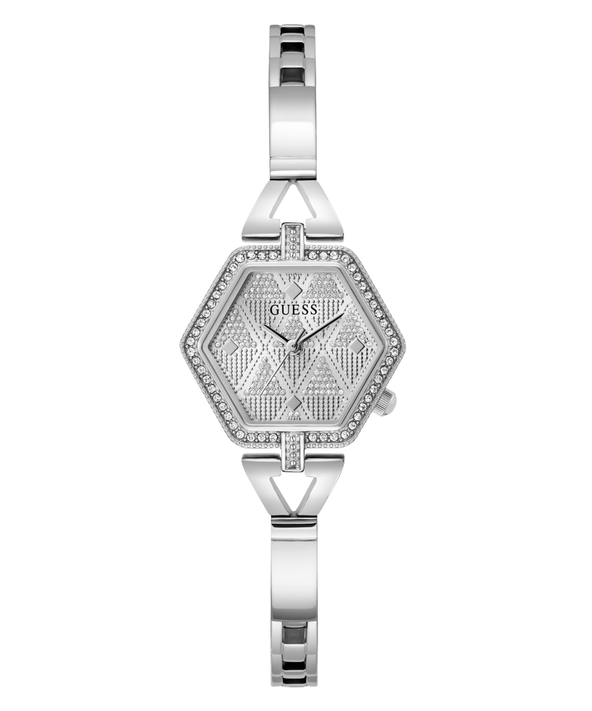 Guess Audrey Polished Silver Tone Case With Crystals Sunray Silver Glitz Dial And Polished Silver Tone Bracelet With Adjustable G Links GW0680L1 Watches Guess 