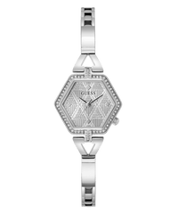 Guess Audrey Polished Silver Tone Case With Crystals Sunray Silver Glitz Dial And Polished Silver Tone Bracelet With Adjustable G Links GW0680L1 Watches Guess 