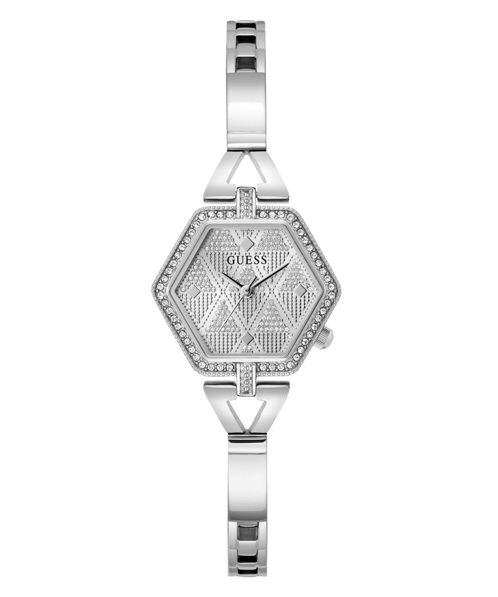 Guess Audrey Polished Silver Tone Case With Crystals Sunray Silver Glitz Dial And Polished Silver Tone Bracelet With Adjustable G Links GW0680L1 Watches Guess 