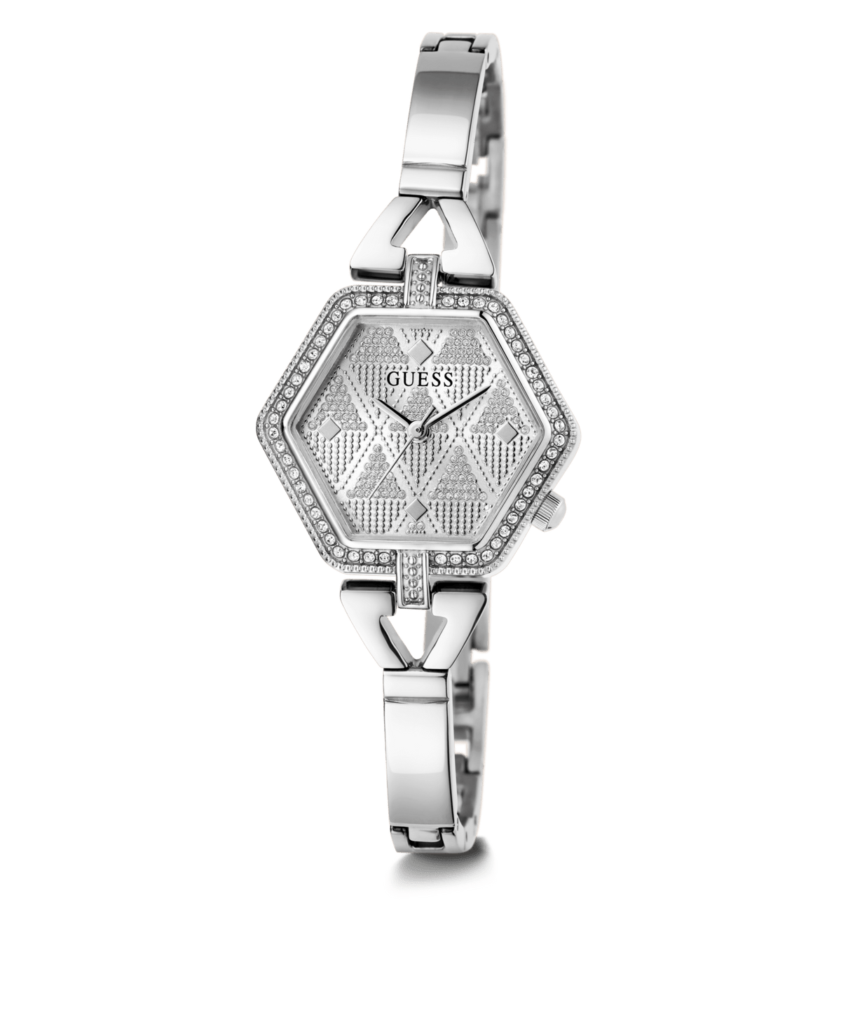 Guess Audrey Polished Silver Tone Case With Crystals Sunray Silver Glitz Dial And Polished Silver Tone Bracelet With Adjustable G Links GW0680L1 Watches Guess 