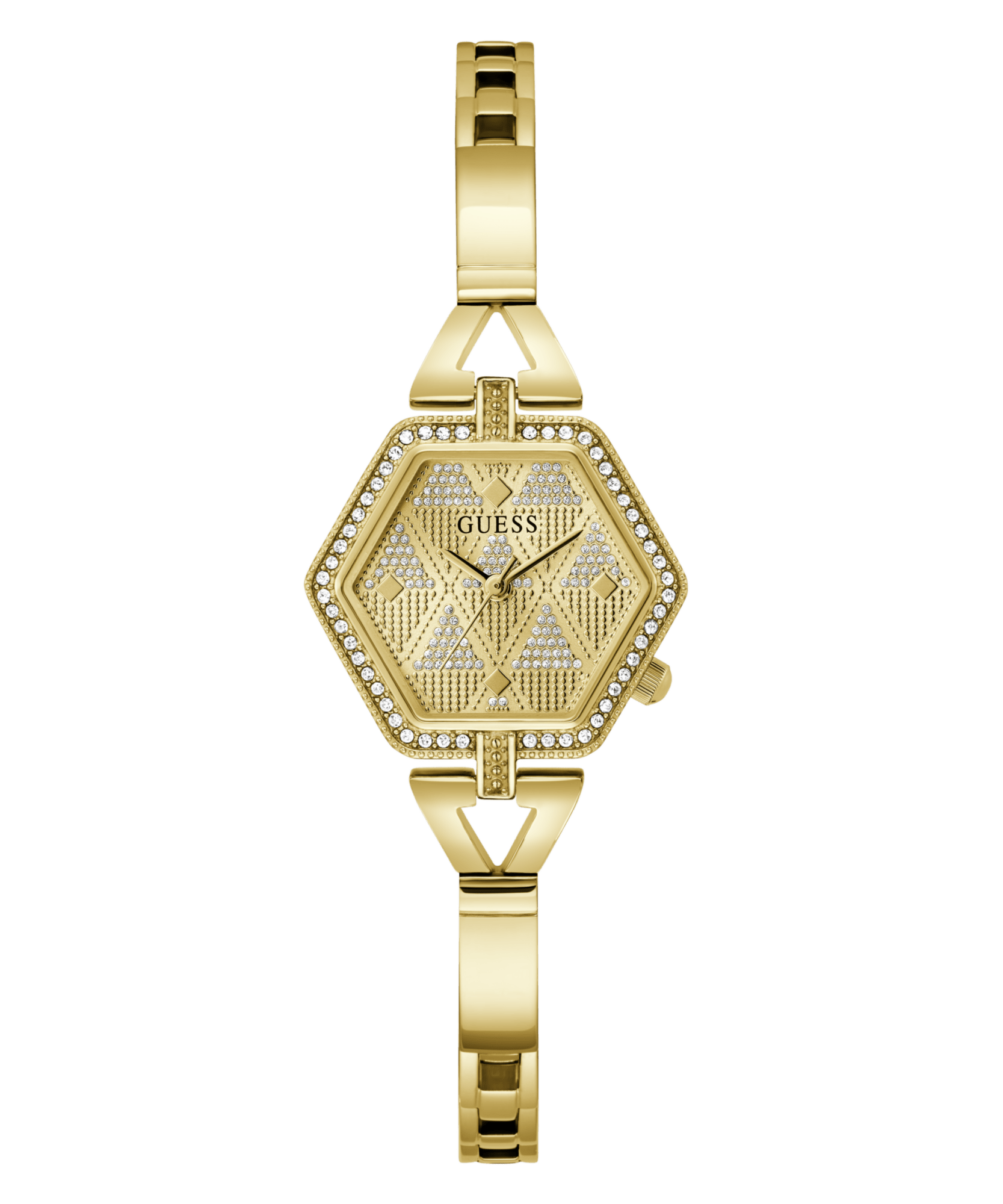 Guess Audrey Polished Gold Tone Case With Crystals Sunray Champagne Glitz Dial And Polished Gold Tone Bracelet With Adjustable G Links GW0680L2 Watches Guess 