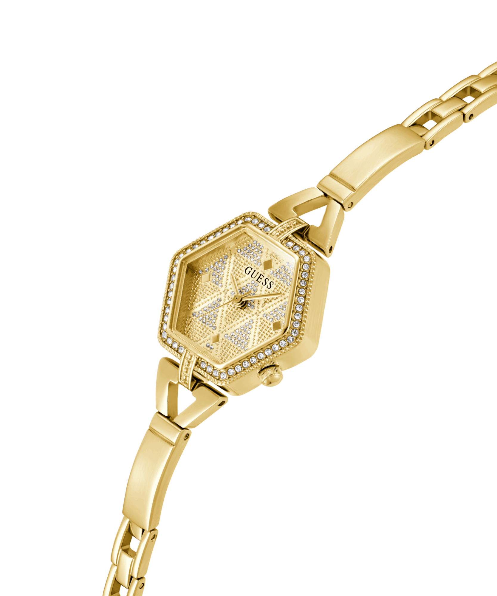 Guess Audrey Polished Gold Tone Case With Crystals Sunray Champagne Glitz Dial And Polished Gold Tone Bracelet With Adjustable G Links GW0680L2 Watches Guess 