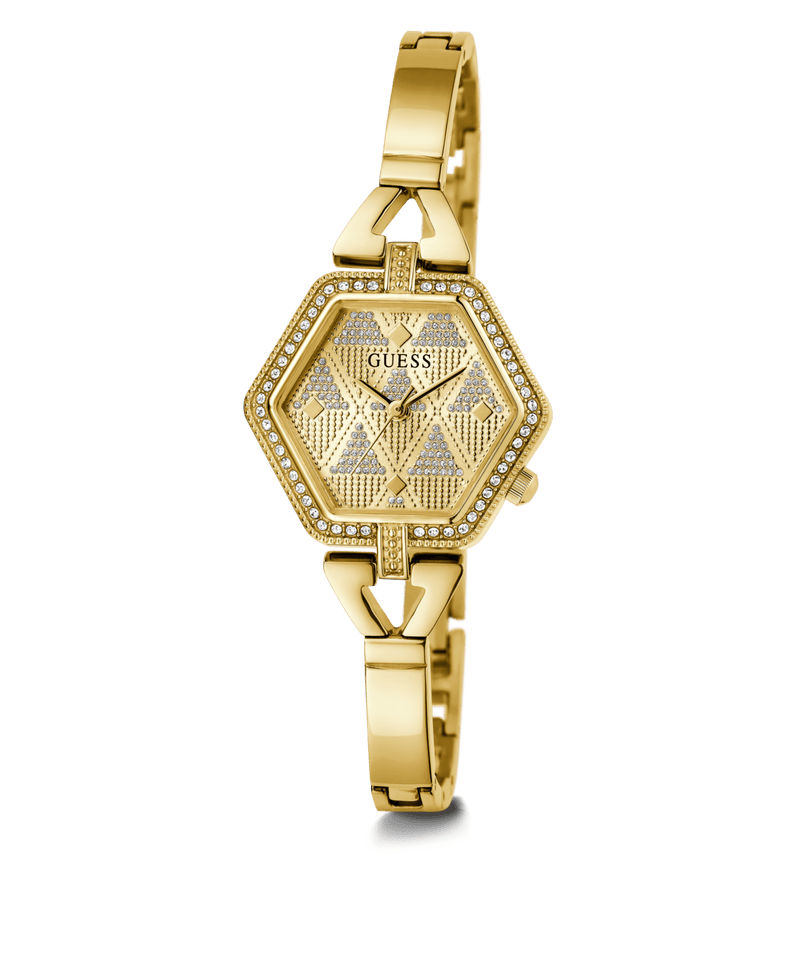 Guess Audrey Polished Gold Tone Case With Crystals Sunray Champagne Glitz Dial And Polished Gold Tone Bracelet With Adjustable G Links GW0680L2 Watches Guess 