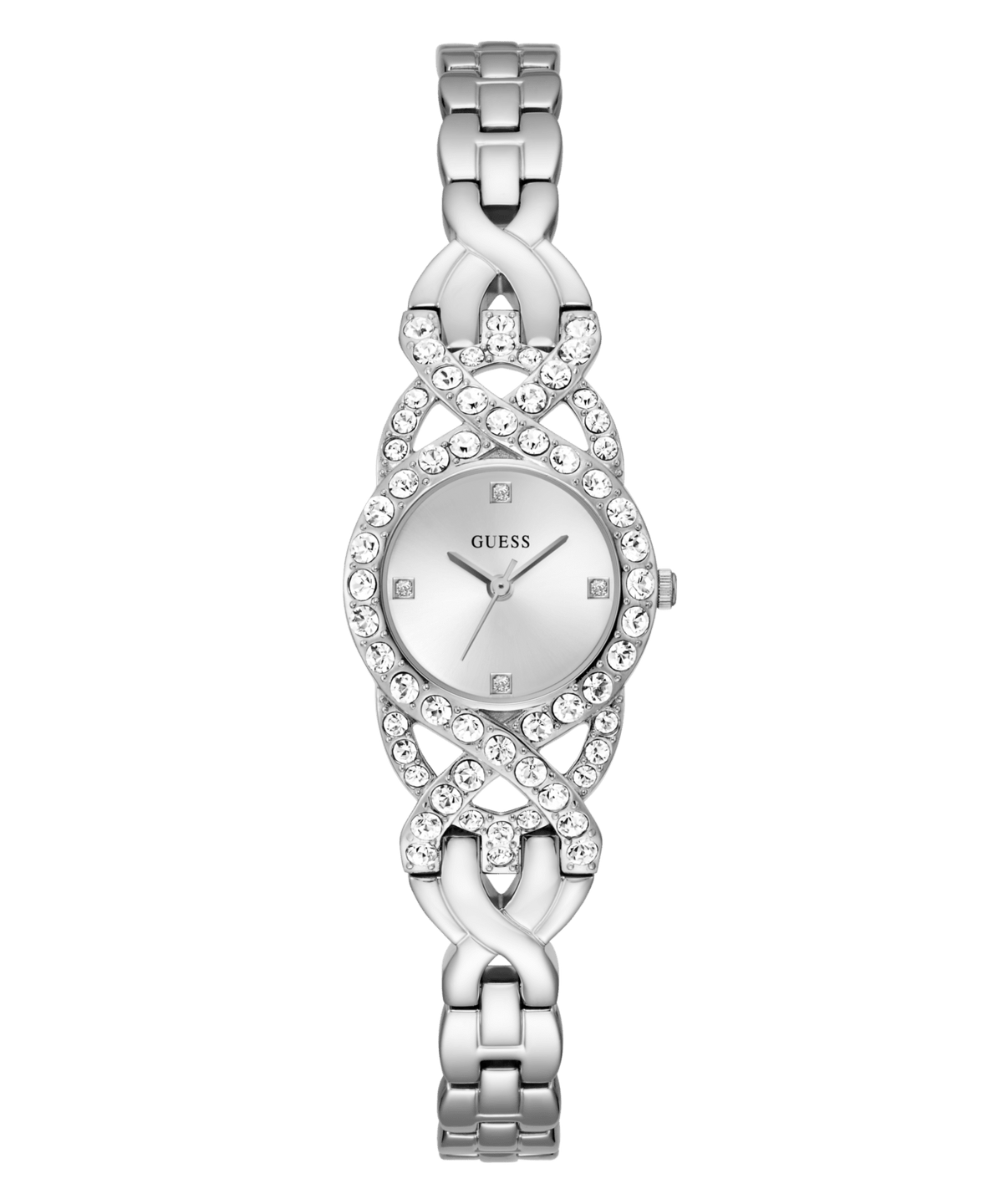Guess Adorn Polished Silver Tone Case With Crystals Sunray Silver Dial And Polished Silver Tone Bracelet With Adjustable G Links GW0682L1 Watches Guess 