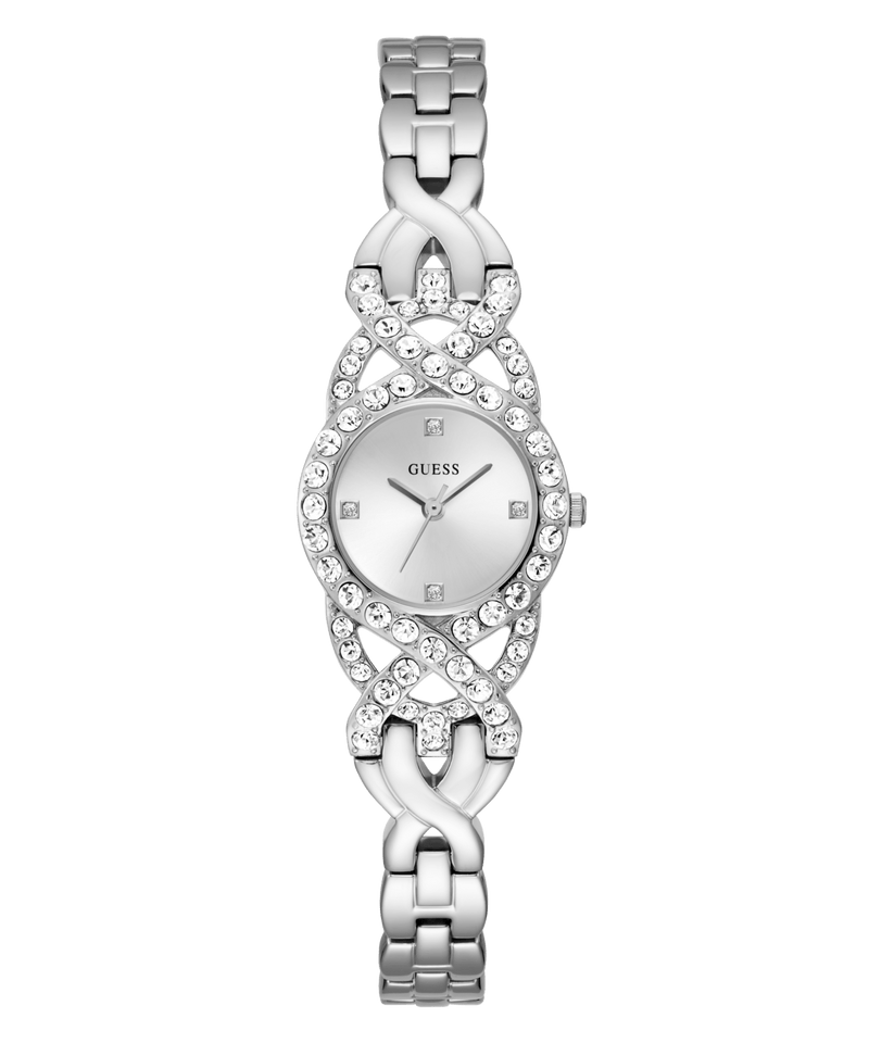 Guess Adorn Polished Silver Tone Case With Crystals Sunray Silver Dial And Polished Silver Tone Bracelet With Adjustable G Links GW0682L1 Watches Guess 