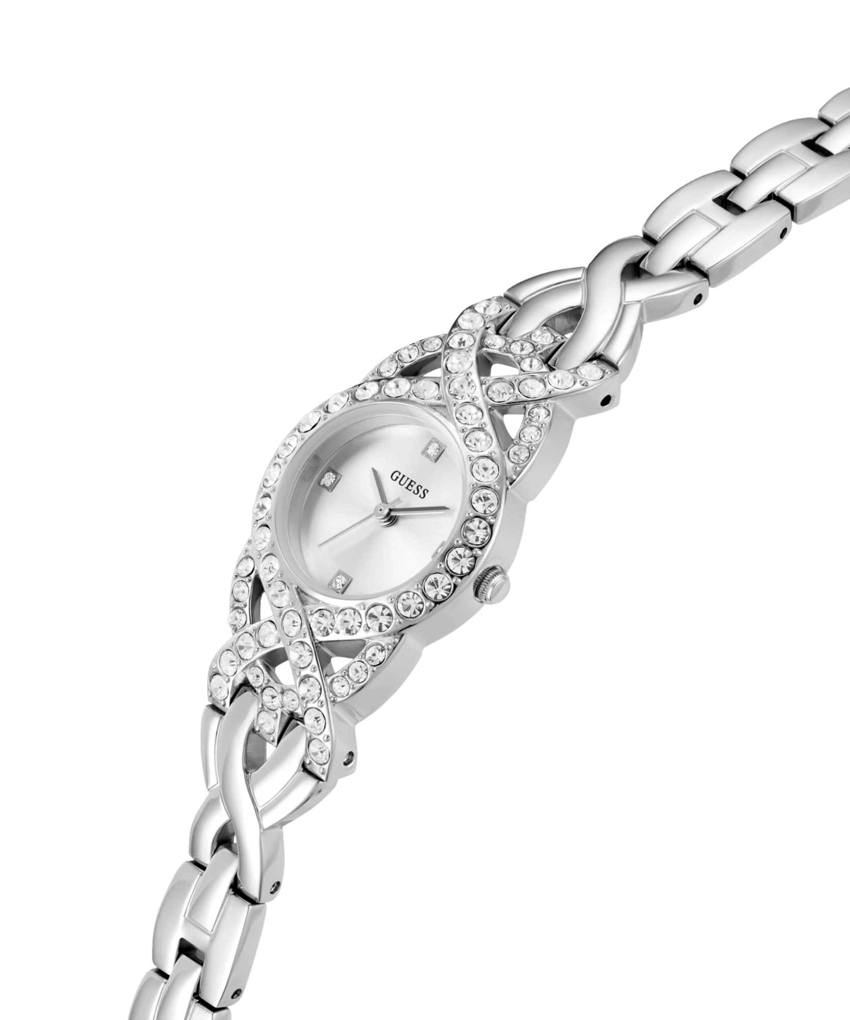Guess Adorn Polished Silver Tone Case With Crystals Sunray Silver Dial And Polished Silver Tone Bracelet With Adjustable G Links GW0682L1 Watches Guess 