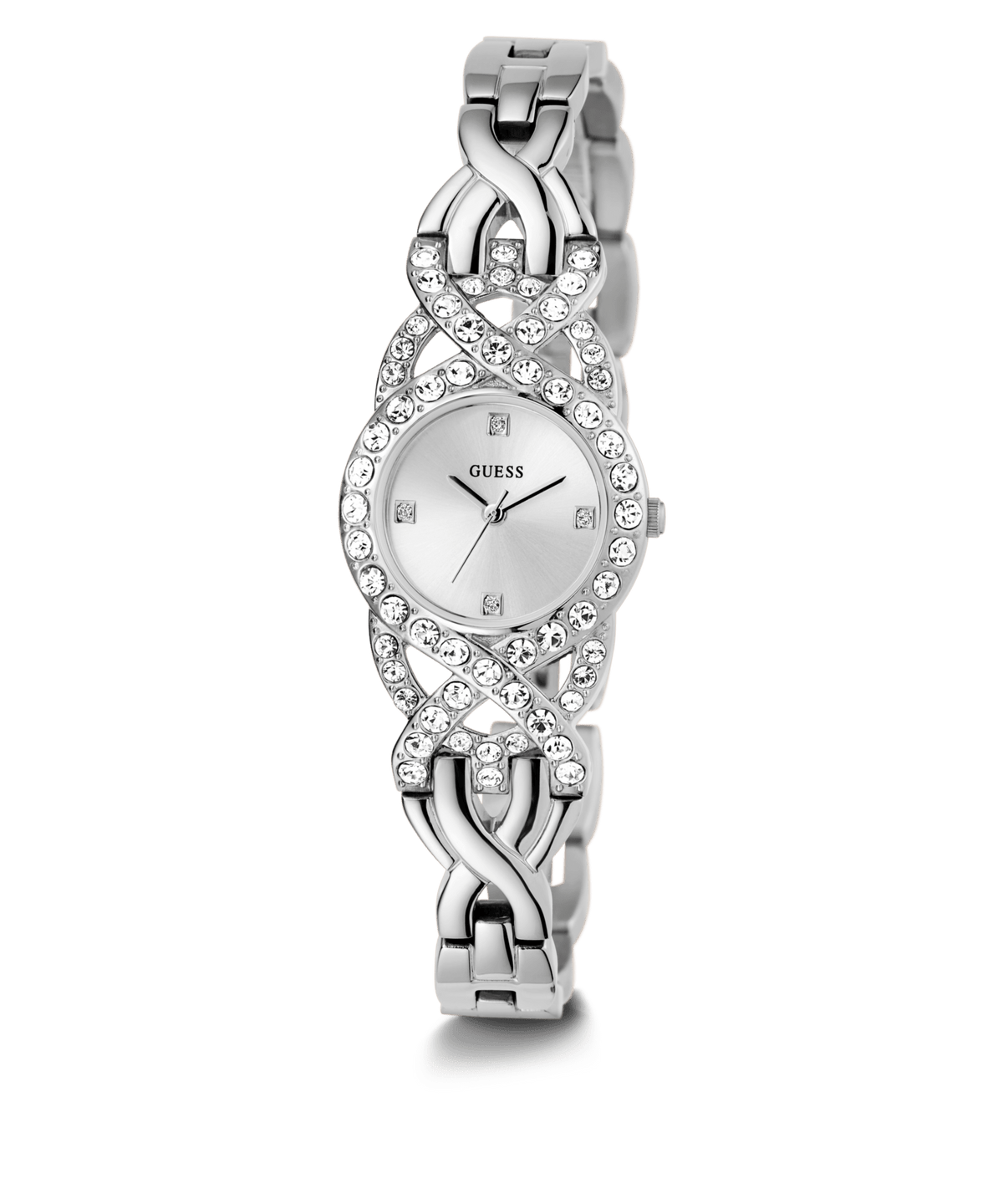 Guess Adorn Polished Silver Tone Case With Crystals Sunray Silver Dial And Polished Silver Tone Bracelet With Adjustable G Links GW0682L1 Watches Guess 