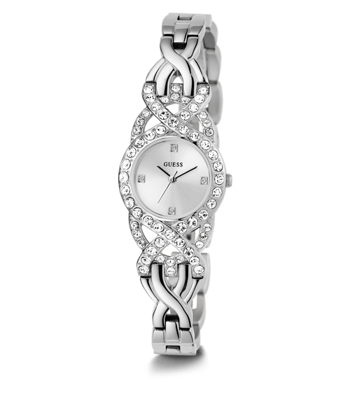 Guess Adorn Polished Silver Tone Case With Crystals Sunray Silver Dial And Polished Silver Tone Bracelet With Adjustable G Links GW0682L1 Watches Guess 