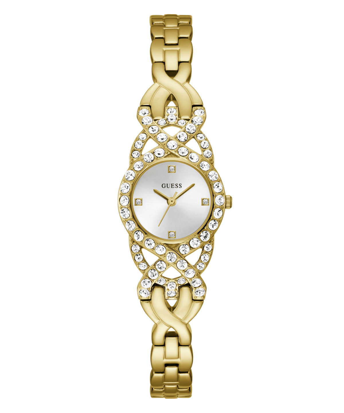 Guess Adorn Polished Gold Tone Case With Crystals Sunray Silver Dial And Polished Gold Tone Bracelet With Adjustable G Links GW0682L2 Watches Guess 