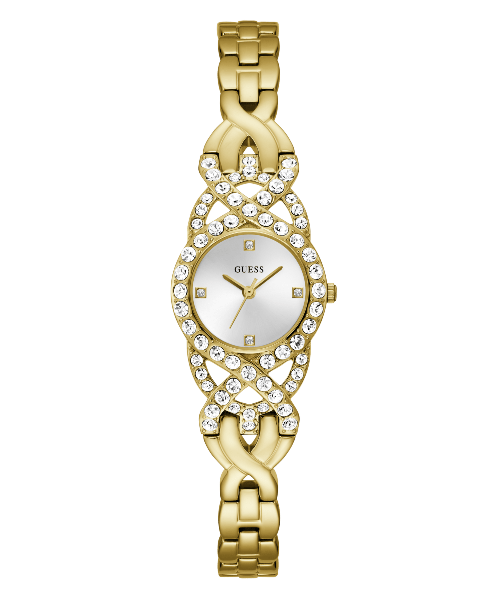 Guess Adorn Polished Gold Tone Case With Crystals Sunray Silver Dial And Polished Gold Tone Bracelet With Adjustable G Links GW0682L2 Watches Guess 
