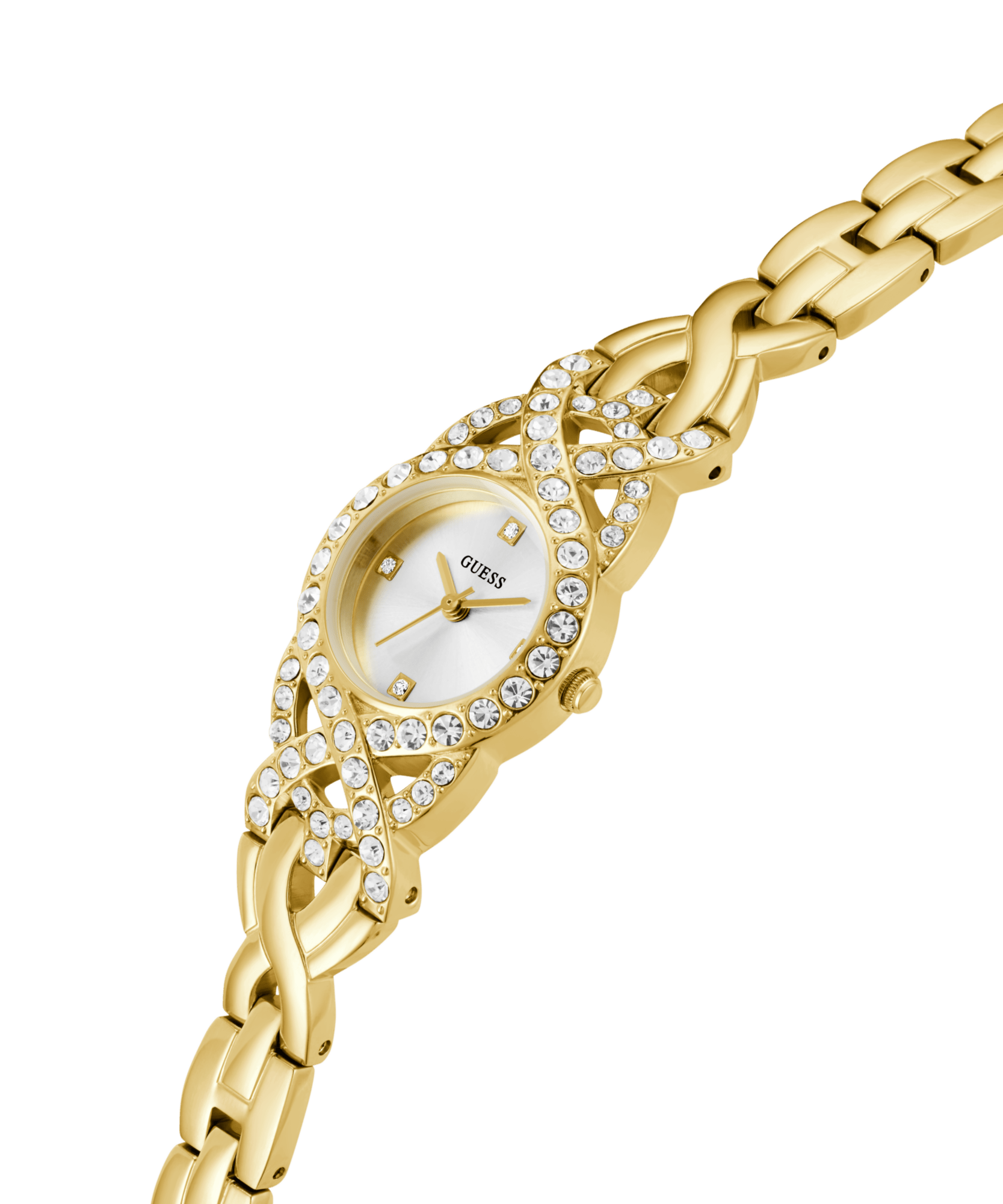 Guess Adorn Polished Gold Tone Case With Crystals Sunray Silver Dial And Polished Gold Tone Bracelet With Adjustable G Links GW0682L2 Watches Guess 