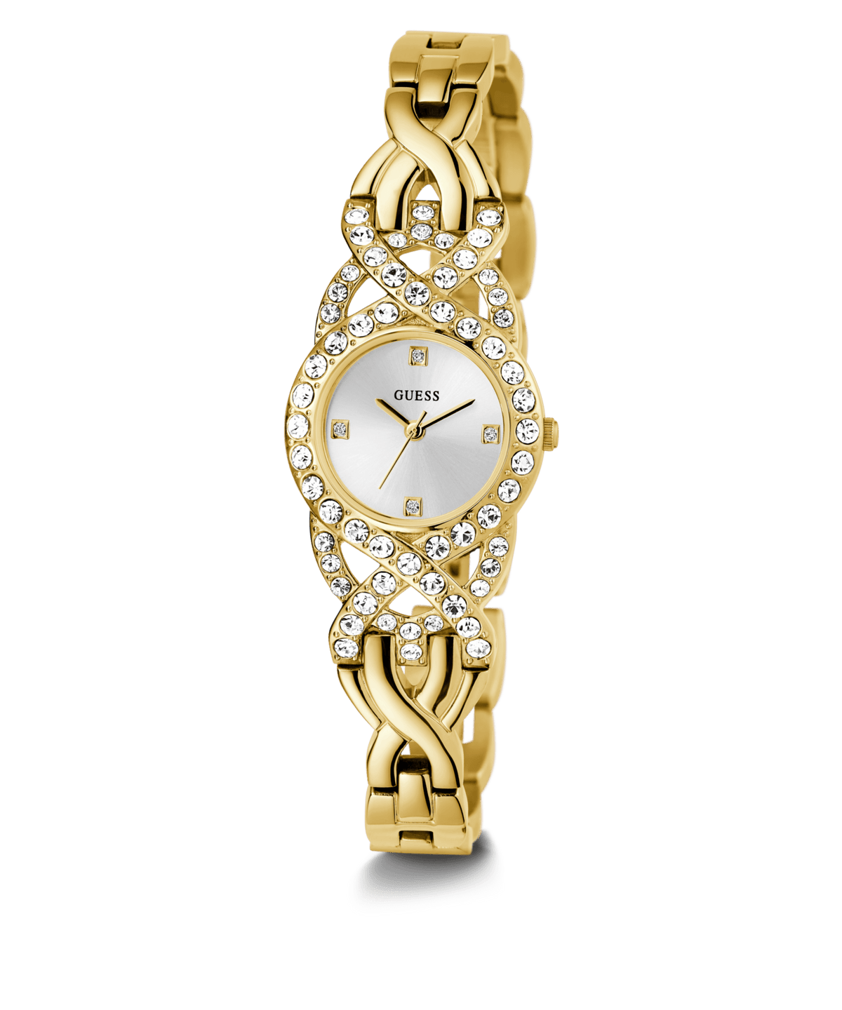 Guess Adorn Polished Gold Tone Case With Crystals Sunray Silver Dial And Polished Gold Tone Bracelet With Adjustable G Links GW0682L2 Watches Guess 