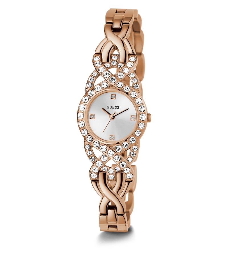 Guess Adorn Polished Rose Gold Tone Case With Crystals Sunray Silver Dial And Polished Rose Gold Tone Bracelet With Adjustable G Links GW0682L3 Watches Guess 
