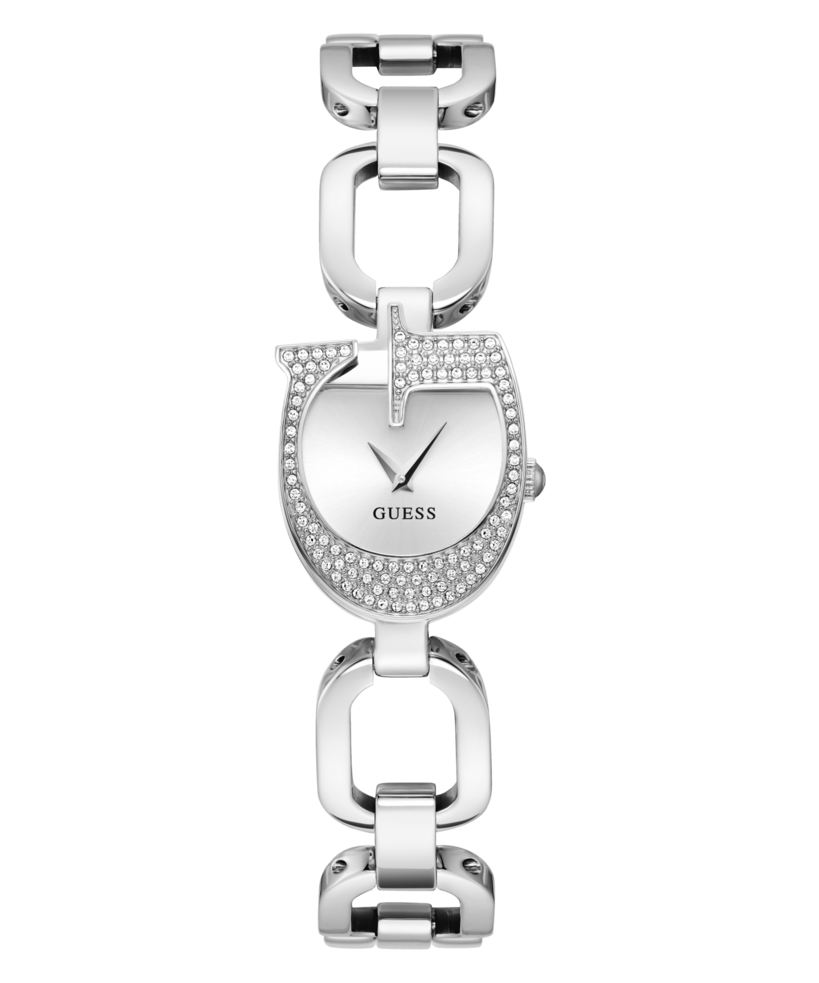 Guess Gia Polished Silver Tone Logo Case With Crystals Sunray Silver D Bevilles Jewellers