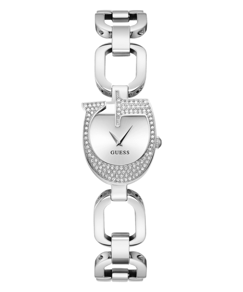 Guess Gia Polished Silver Tone Logo Case With Crystals Sunray Silver Dial And Polished Silver Tone Bracelet With Adjustable G Links GW0683L1 Watches Guess 