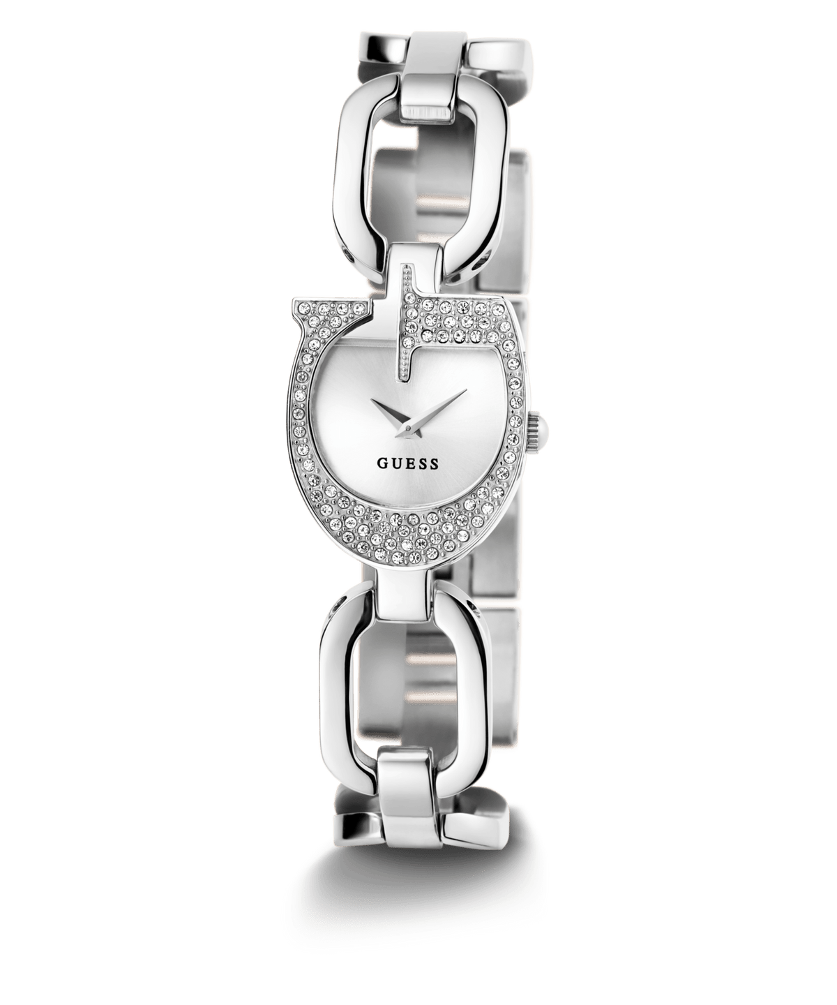 Guess Gia Polished Silver Tone Logo Case With Crystals Sunray Silver Dial And Polished Silver Tone Bracelet With Adjustable G Links GW0683L1 Watches Guess 