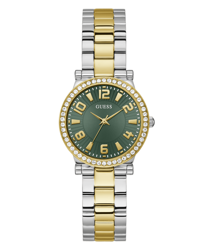 Guess Fawn Polished Two Tone Case With Crystals Sunray Green Dial And Polished Two Tone Bracelet GW0686L2 Watches Guess 