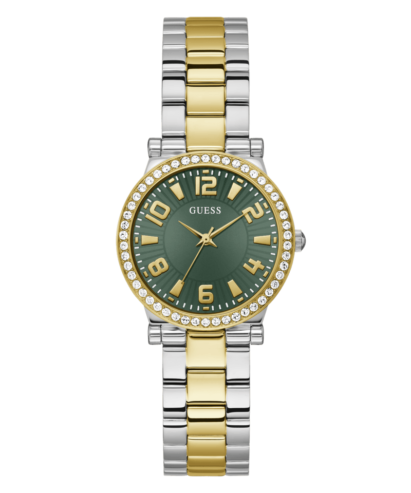 Guess Fawn Polished Two Tone Case With Crystals Sunray Green Dial And Polished Two Tone Bracelet GW0686L2 Watches Guess 