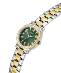 Guess Fawn Polished Two Tone Case With Crystals Sunray Green Dial And Polished Two Tone Bracelet GW0686L2 Watches Guess 