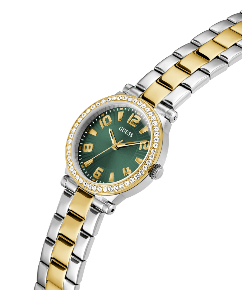 Guess Fawn Polished Two Tone Case With Crystals Sunray Green Dial And Polished Two Tone Bracelet GW0686L2 Watches Guess 