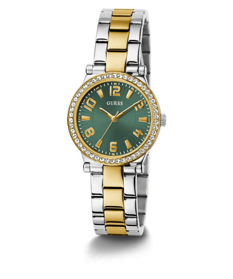 Guess Fawn Polished Two Tone Case With Crystals Sunray Green Dial And Polished Two Tone Bracelet GW0686L2 Watches Guess 