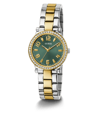 Guess Fawn Polished Two Tone Case With Crystals Sunray Green Dial And Polished Two Tone Bracelet GW0686L2 Watches Guess 
