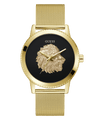 Guess Monarch Polished Gold Tone Case Sunray Black Dial With A Polished Gold Tone Lion And Polished Gold Tone Mesh Bracelet GW0702G1 Watches Guess 