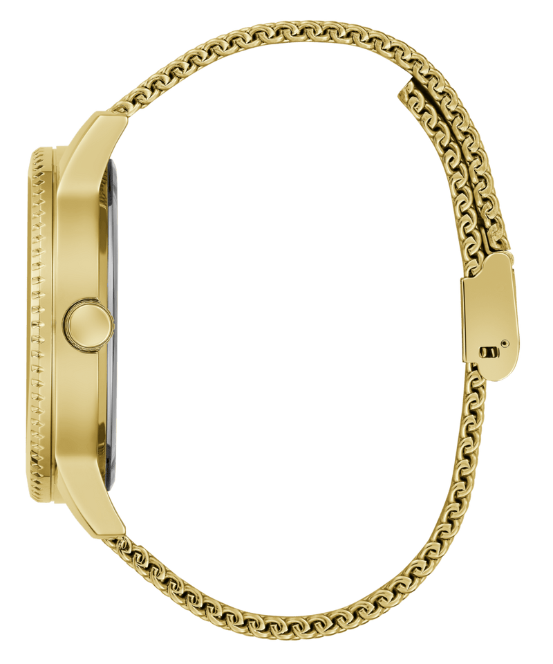 Guess Monarch Polished Gold Tone Case Sunray Black Dial With A Polished Gold Tone Lion And Polished Gold Tone Mesh Bracelet GW0702G1 Watches Guess 