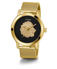 Guess Monarch Polished Gold Tone Case Sunray Black Dial With A Polished Gold Tone Lion And Polished Gold Tone Mesh Bracelet GW0702G1 Watches Guess 