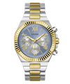 Guess Equity Brushed Silver Tone Case With Polished Gold Tone Bezel With Sunray Glacial Blue Multifunction Dial And Brushed And Polished Two Tone Bracelet GW0703G3 Watches Guess 