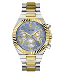 Guess Equity Brushed Silver Tone Case With Polished Gold Tone Bezel With Sunray Glacial Blue Multifunction Dial And Brushed And Polished Two Tone Bracelet GW0703G3 Watches Guess 