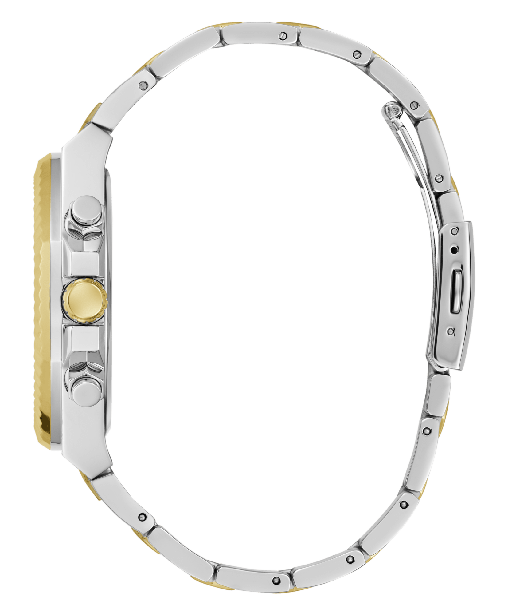 Guess Equity Brushed Silver Tone Case With Polished Gold Tone Bezel With Sunray Glacial Blue Multifunction Dial And Brushed And Polished Two Tone Bracelet GW0703G3 Watches Guess 
