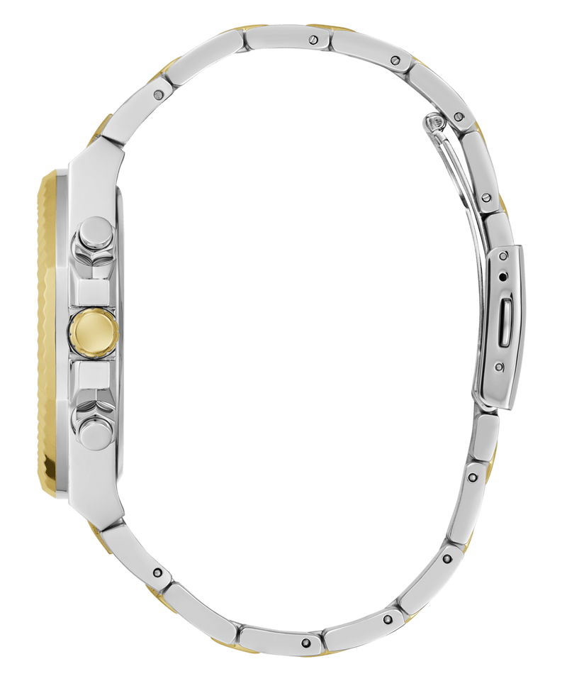 Guess Equity Brushed Silver Tone Case With Polished Gold Tone Bezel With Sunray Glacial Blue Multifunction Dial And Brushed And Polished Two Tone Bracelet GW0703G3 Watches Guess 