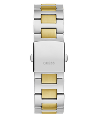 Guess Equity Brushed Silver Tone Case With Polished Gold Tone Bezel With Sunray Glacial Blue Multifunction Dial And Brushed And Polished Two Tone Bracelet GW0703G3 Watches Guess 